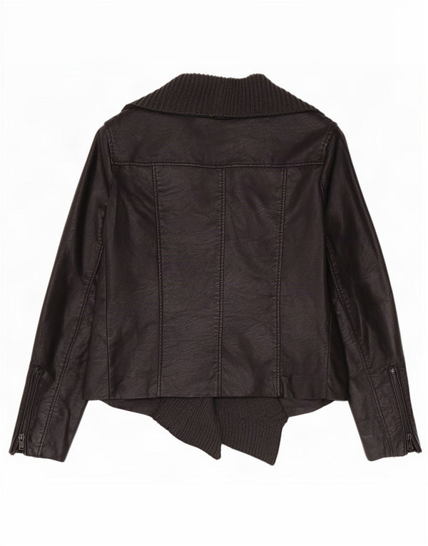 Cavalini Womens Open Biker-jakke i imiteret læder UK 18 XL Sort polyurethan