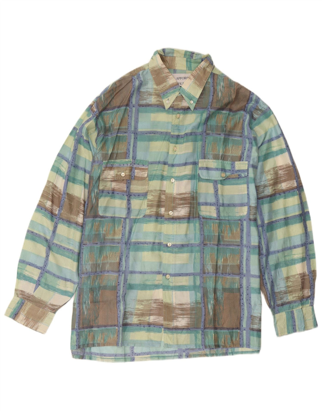 Vintage herreskjorte XL grøn ternet silke