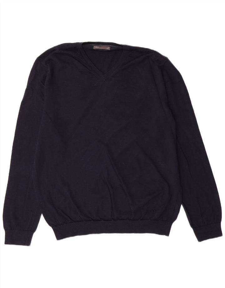 MARKS & SPENCER Herre V-hals sweater XL Navy Blue Classic