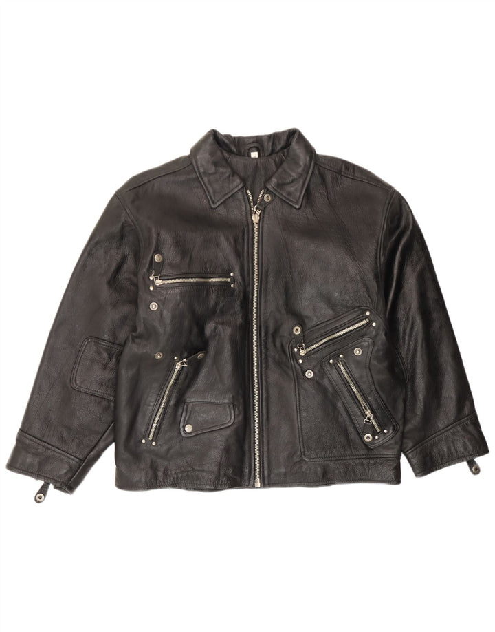 Vintage Herre Læderjakke EU 54 2XL Sort Læder