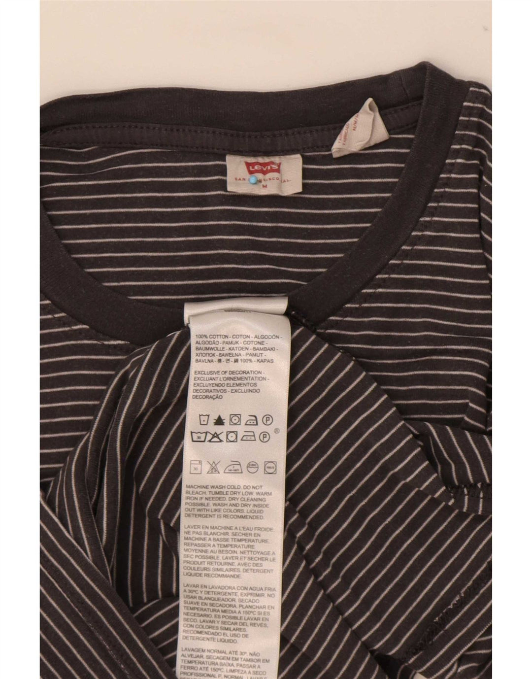 Levi's Dame Top Langærmet UK 12 Medium Sort Stribet Bomuld