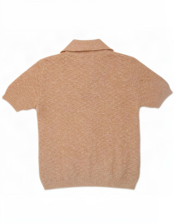 Vintage Dame Polo Neck Jumper Sweater UK 10 Small Beige Flecked