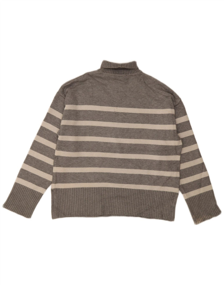 Zara Dame Oversized Roll Neck Jumper Sweater UK 10 Small Grå Stribet