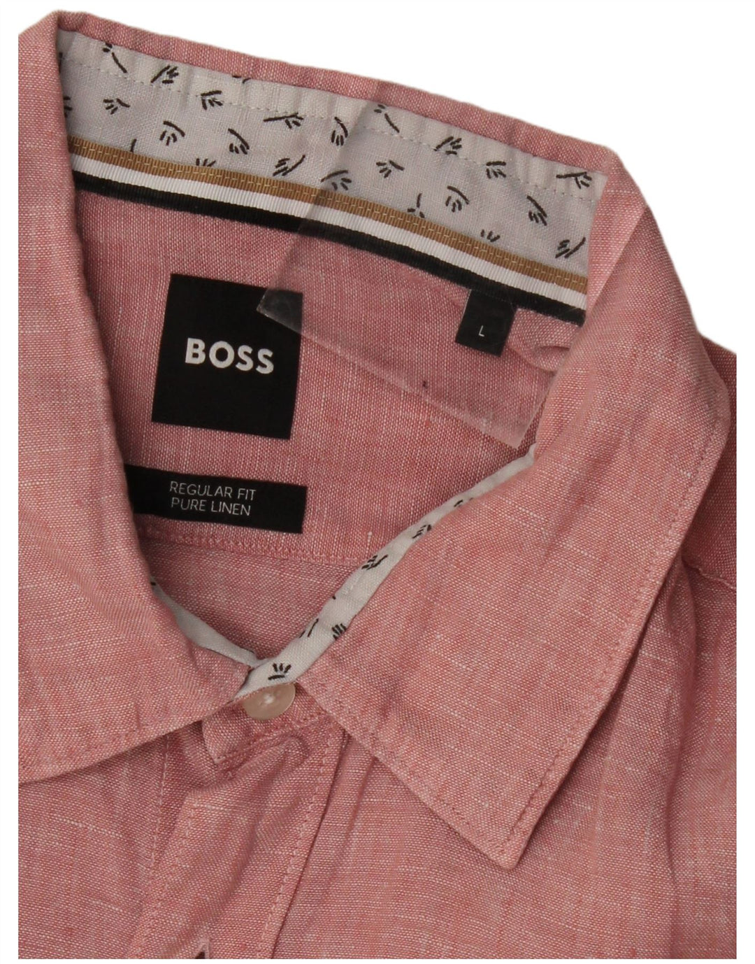 HUGO BOSS Herre Regular Fit Skjorte Large Pink Flecked Linen