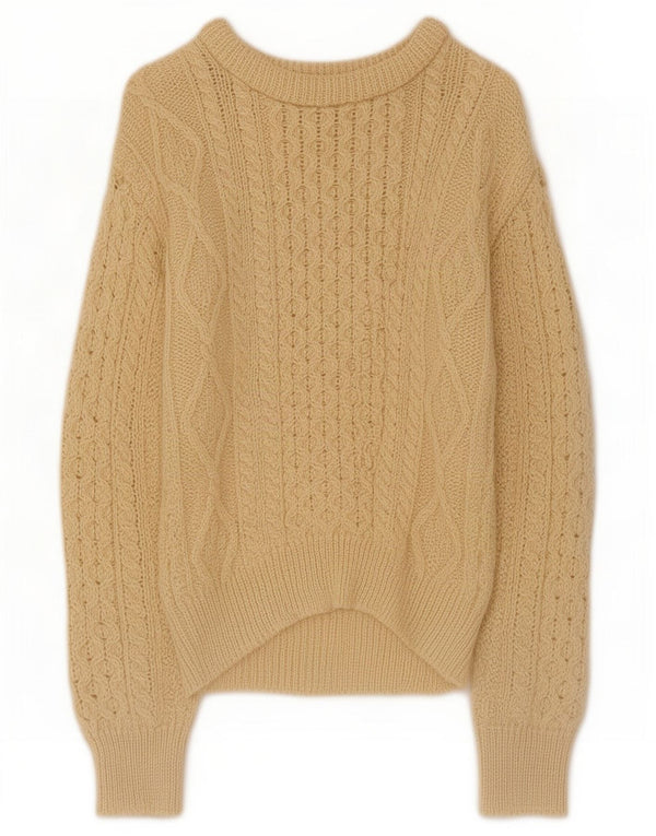 Aran Crafts Womens Crew Neck Jumper Sweater UK 6 XS Beige Wool