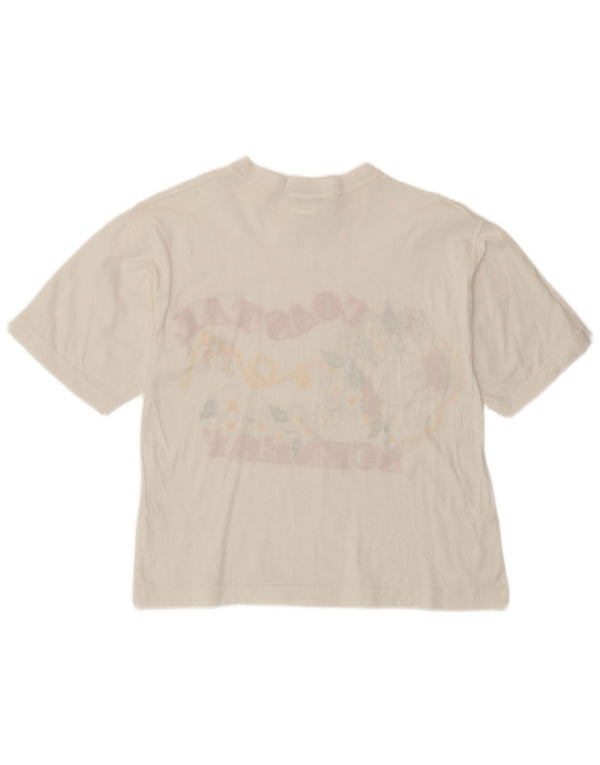 Vintage dame grafisk t-shirt top UK 4 XS hvid bomuld tropisk