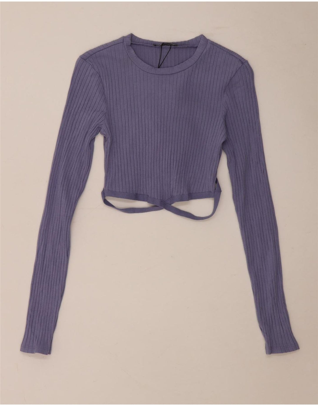 Zara Womens Crop Top Langærmet UK 10 Small Blue Cotton