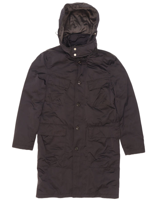 Zara Herre hættepolstret frakke UK 38 Medium Navy Blue Polyester