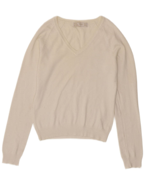 Zara Womens Crop V-hals sweater UK 8 Small White Bomuld
