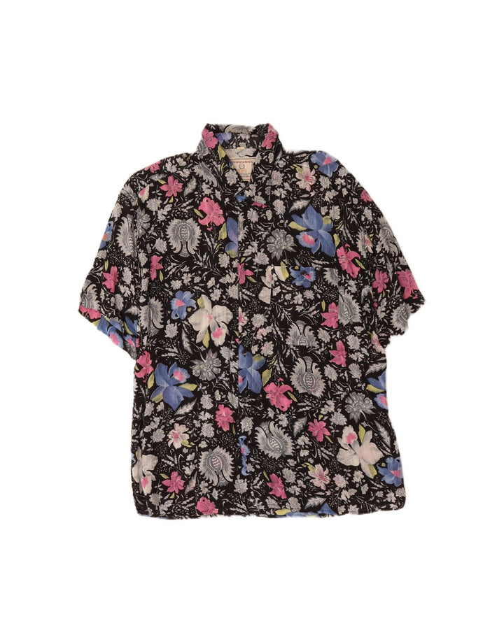 TIPO' S Mens Short Sleeve Shirt XL Black Floral Cotton