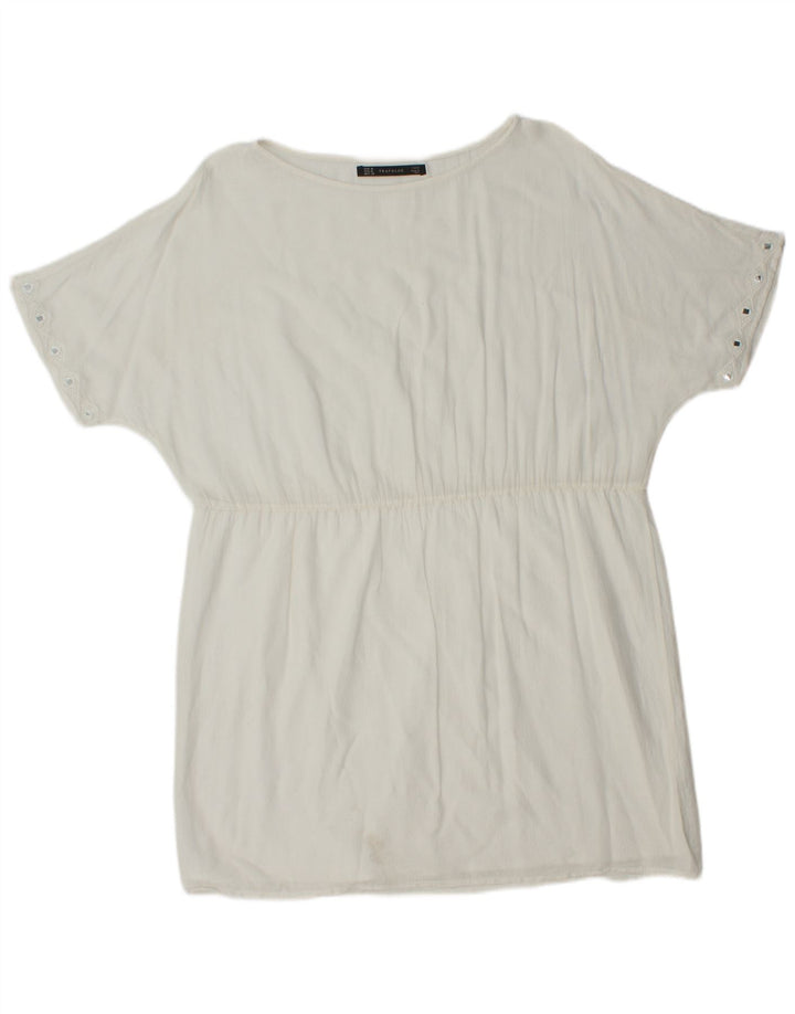 Zara Dame Oversized Bluse Top UK 14 Medium White Polyester