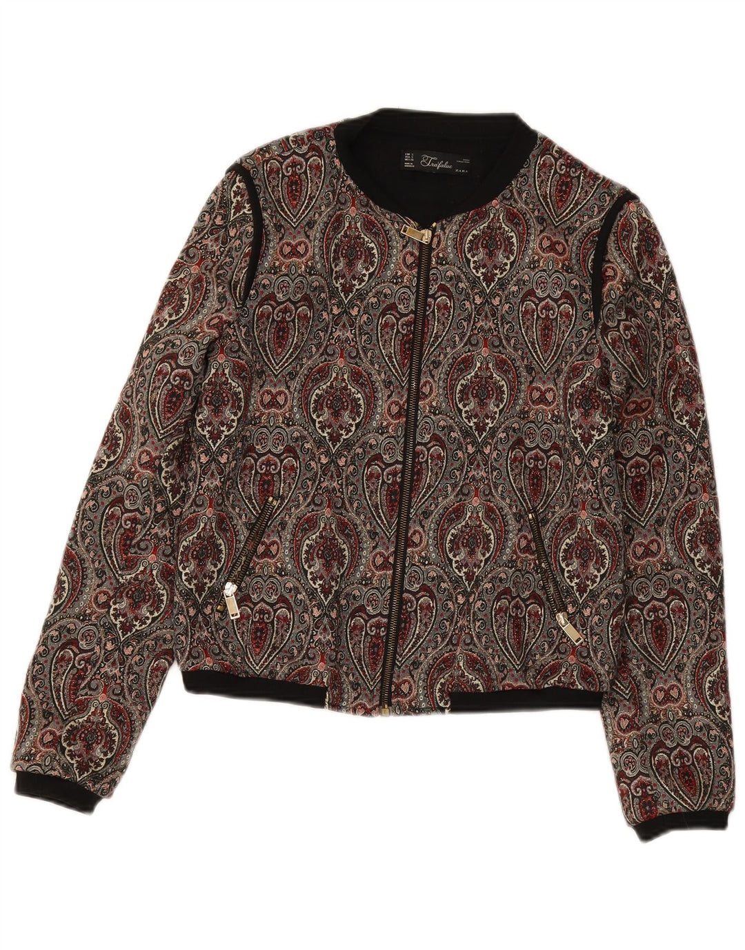 Zara Womens Crop Bomber Jacket UK 10 Small Multicolored Paisley