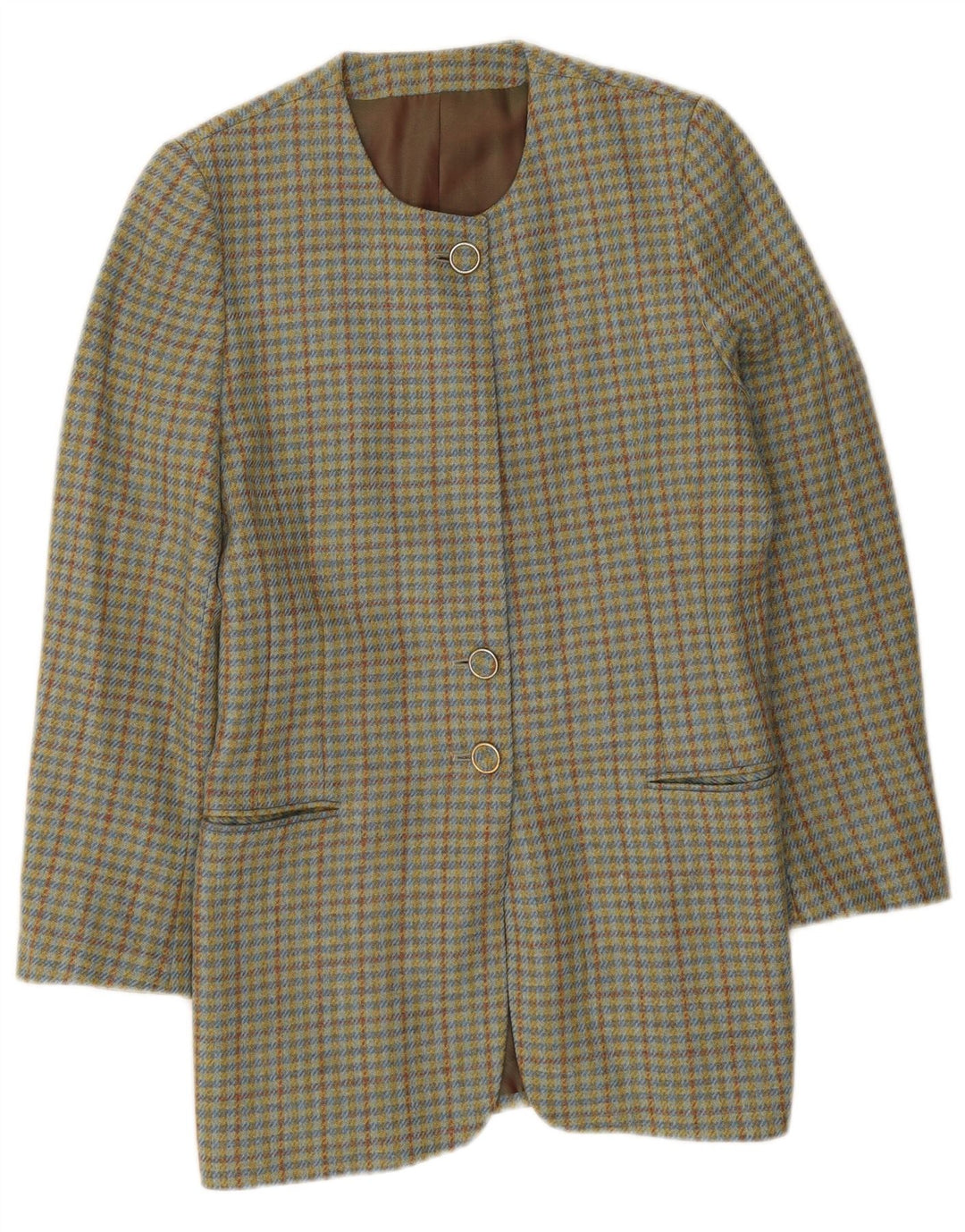 Henry Cottons Dame 3-knaps blazerjakke IT 42 Mellemgrøn Gingham Wool