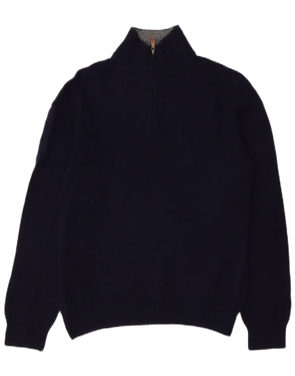 HACKETT Herre Zip Neck Jumper Sweater Medium Navy Blue Lammeuld