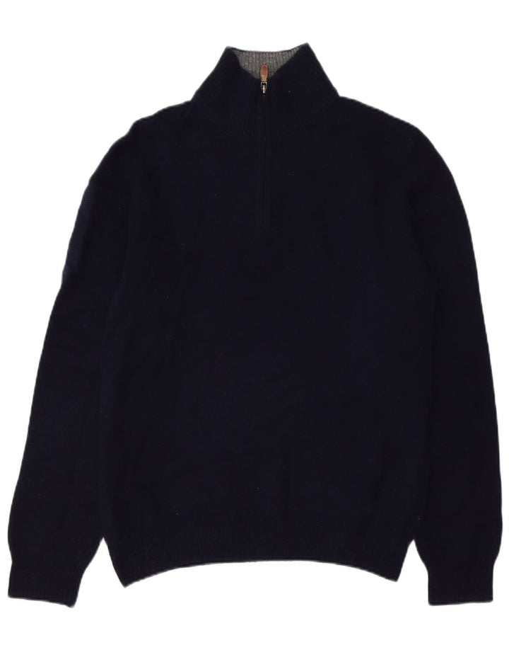 HACKETT Herre Zip Neck Jumper Sweater Medium Navy Blue Lammeuld