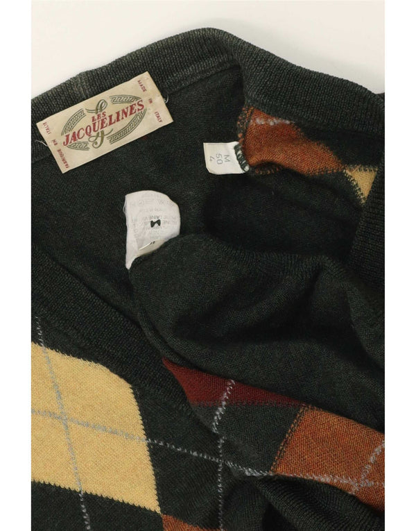 Les Jacquelines Herre cardigan sweater Medium Green Argyle/Diamond