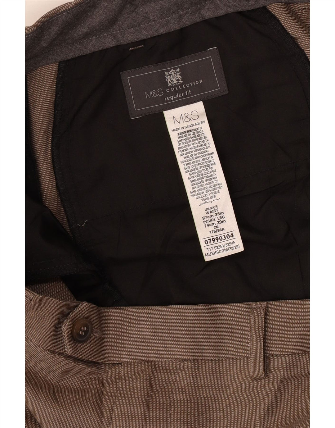 Marks & Spencer Herre Regular Fit Suit Bukser W38 L29 Beige Polyester