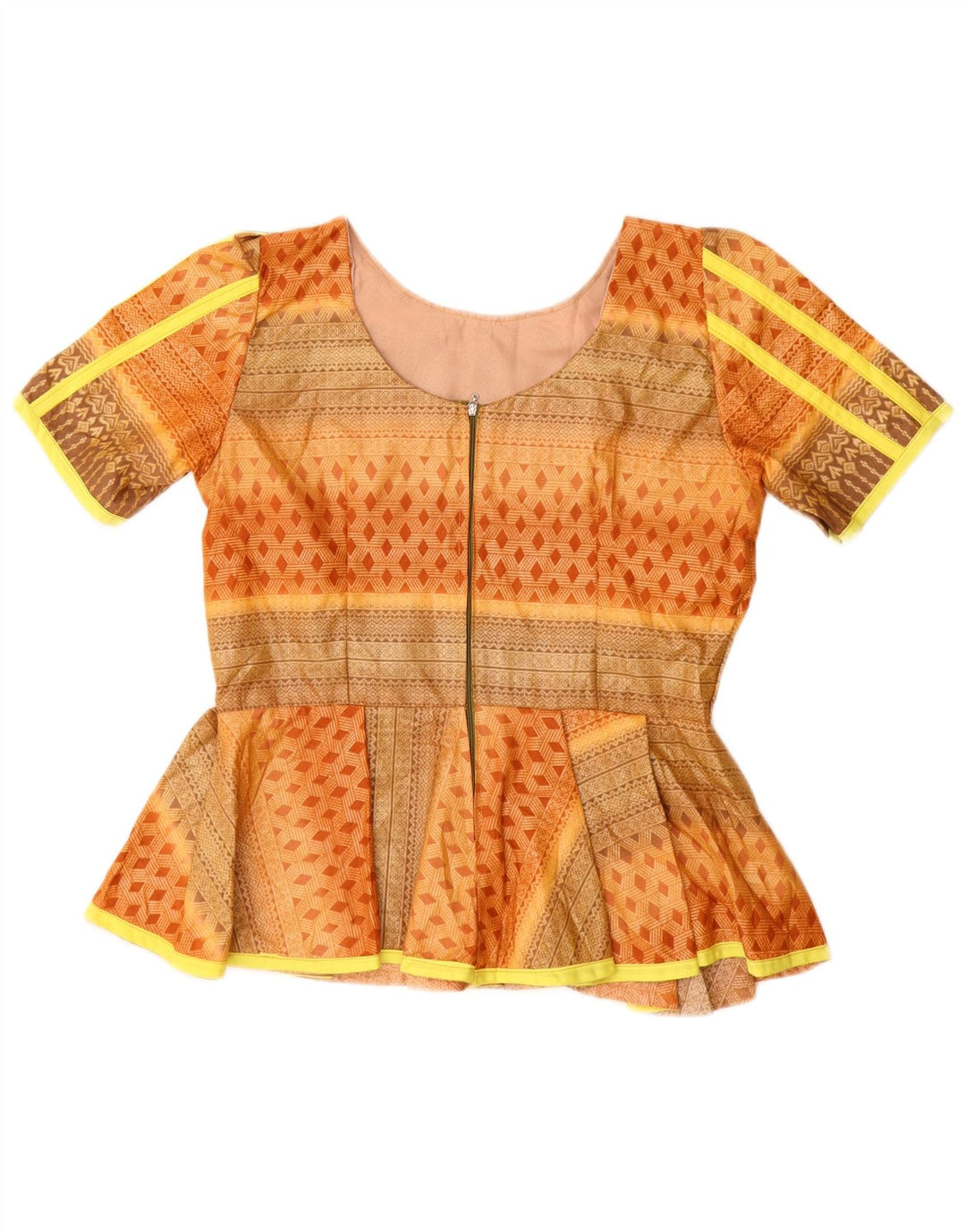 Vintage Damebluse Top UK 12 Medium Orange Geometrisk