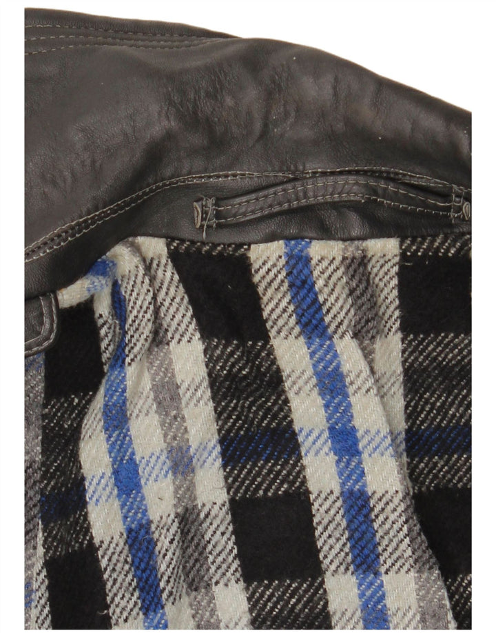 VINTAGE Herre Læder Trench Coat UK 38 Medium Sort Læder