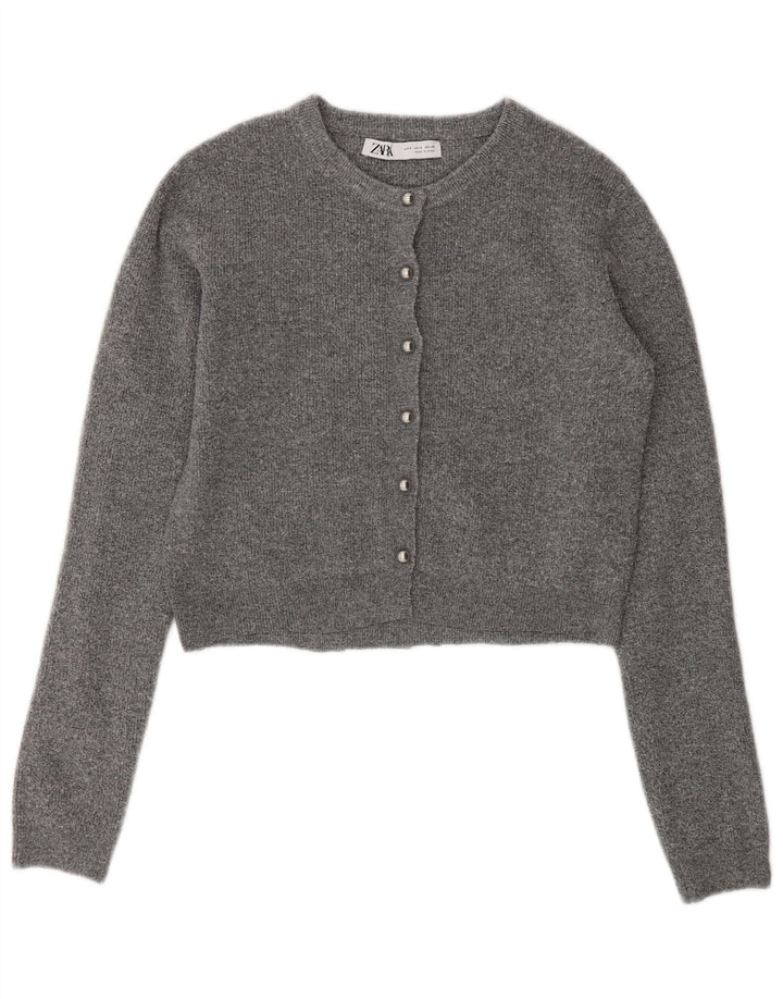 Zara Womens Crop Cardigan Sweater UK 10 Small Grey