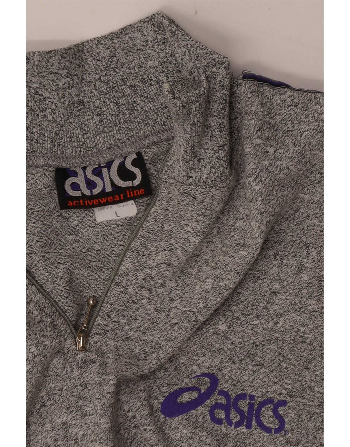 Asics Herre grafisk lynlås-hals sweatshirt jumper stor grå flækket bomuld