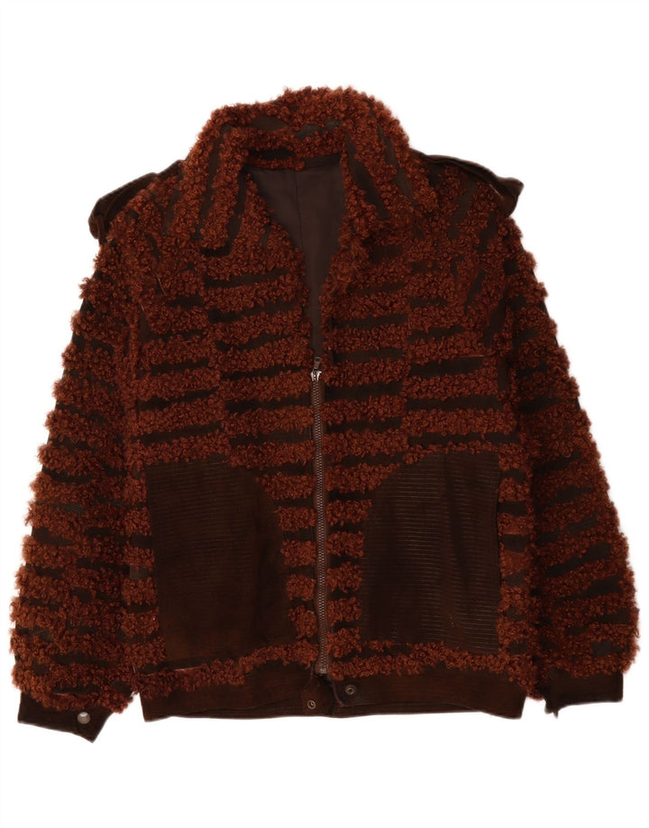 VINTAGE Bomberjakke til kvinder UK 16 Stor brun stribet