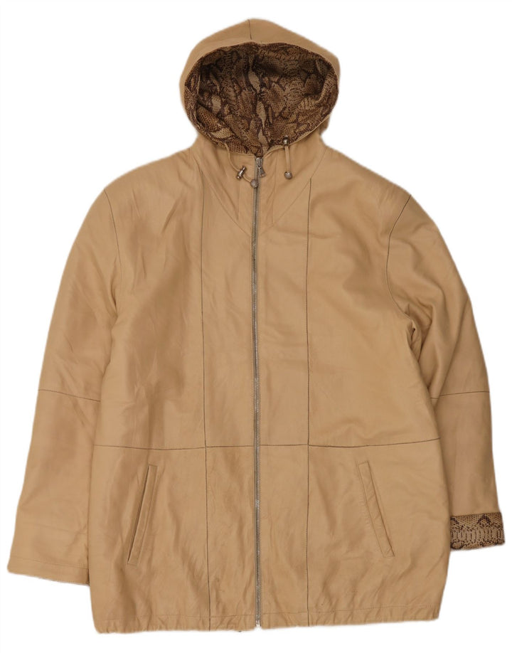 Michel Dame Hætte Oversized Læderjakke IT 44 Medium Beige Læder