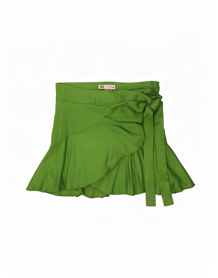 Zara Dame Mini Wrap Nederdel Large W30 Grøn