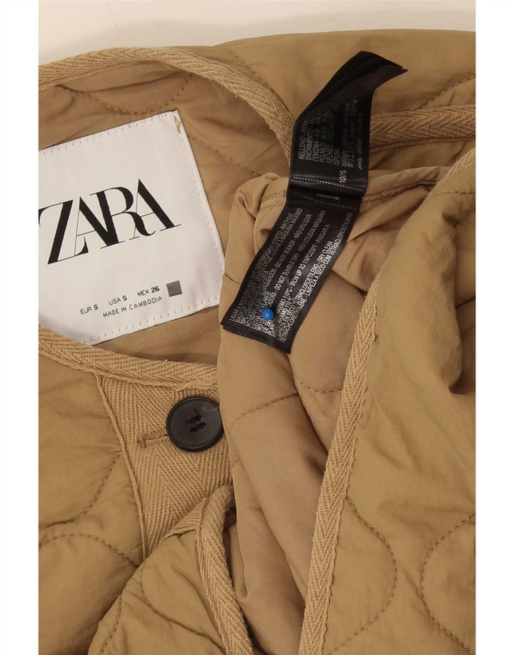 Zara Dame Oversized Quiltet Jakke UK 10 Small Beige Polyester