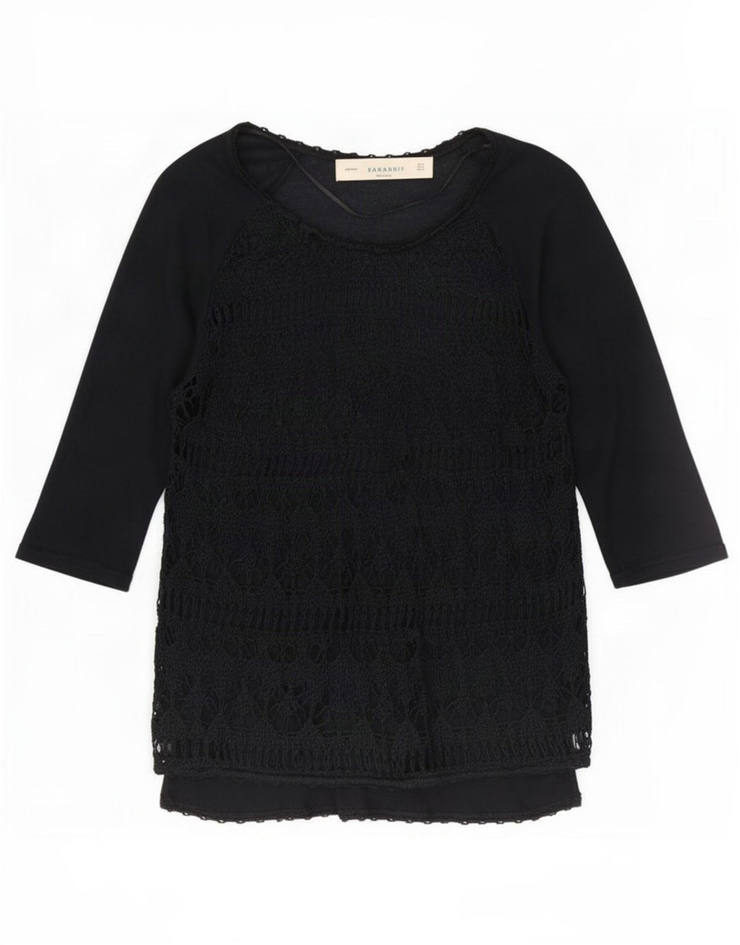 Zara Dame Se Through Top 3/4 ærme UK 12 Medium Sort