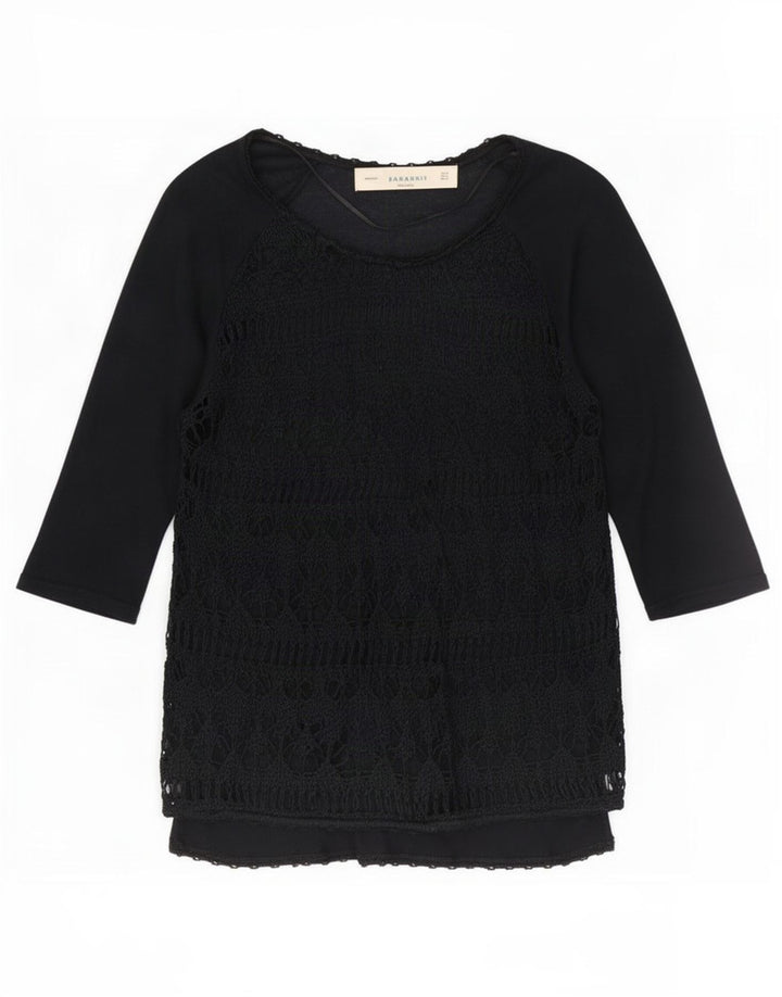 Zara Dame Se Through Top 3/4 ærme UK 12 Medium Sort