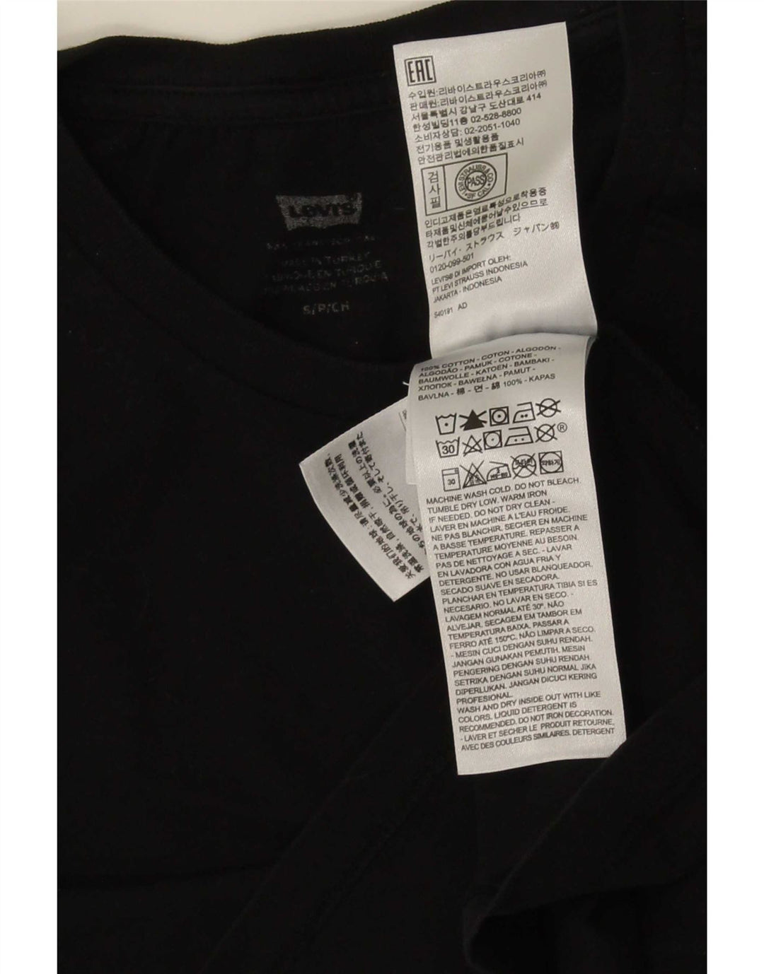 Levi's Dame T-Shirt Top UK 10 Lille Sort Bomuld