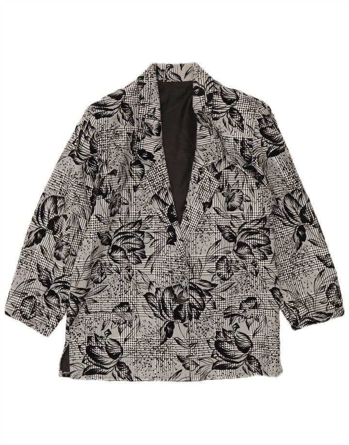 Vintage Dame 1 Knap Blazer Jacket UK 14 Medium Black Floral