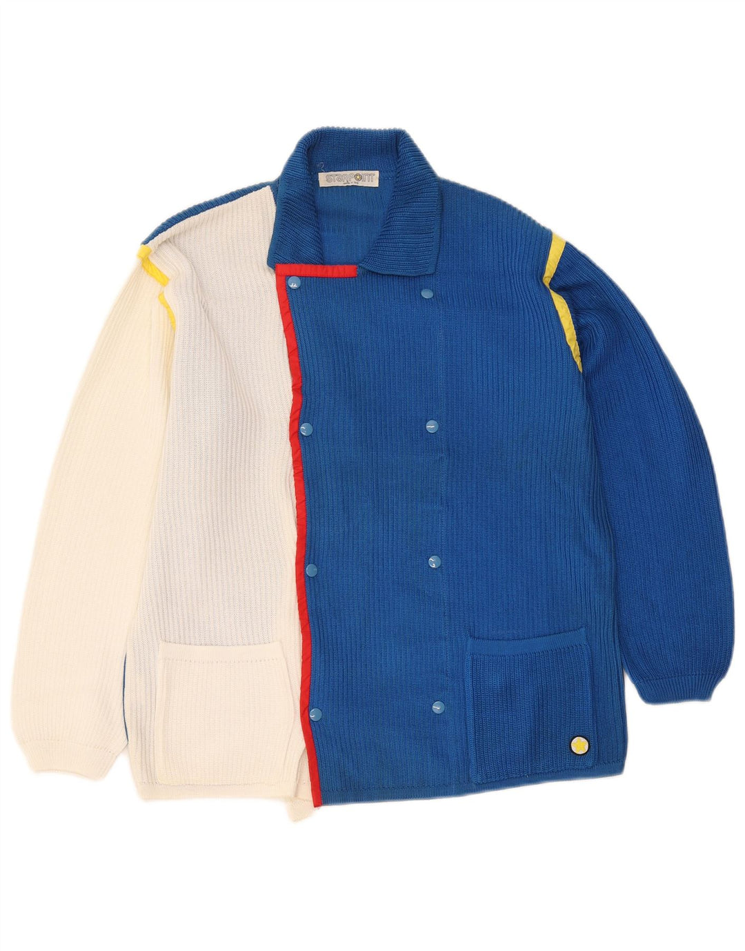 Vintage herre cardigan sweater Large Blue Colourblock Bomuld
