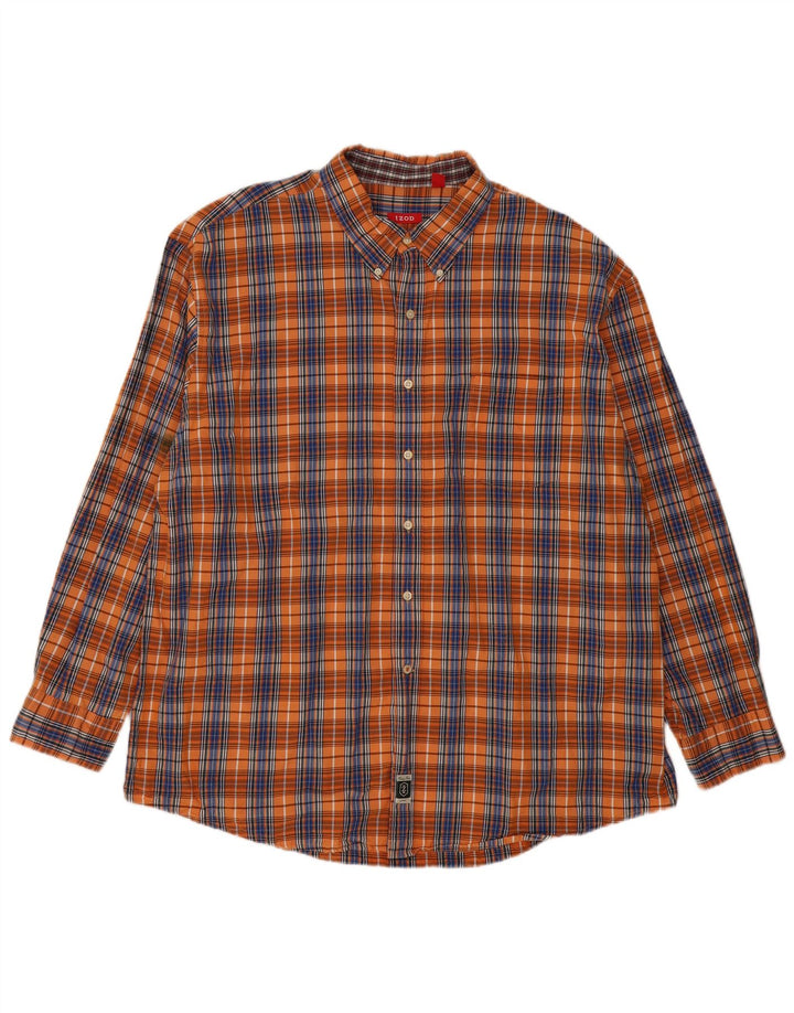 IZOD Mens Big & Tall Shirt 2XL Orange Check Cotton