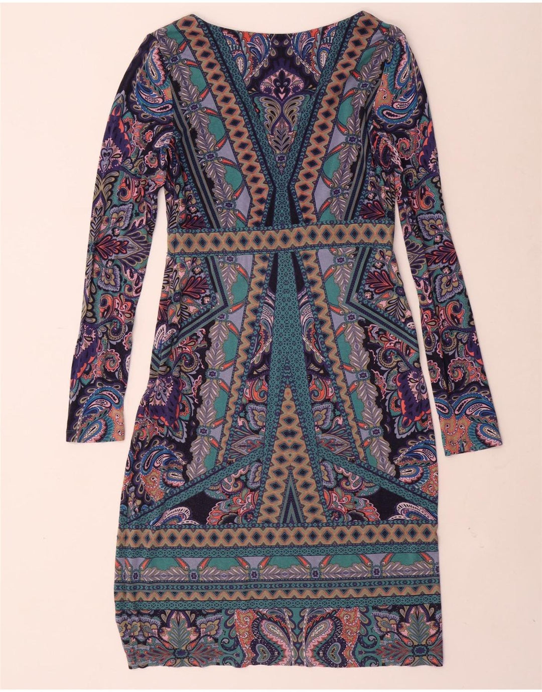 MONSOON Dame Langærmet Skift Kjole UK 12 Medium Flerfarvet Paisley
