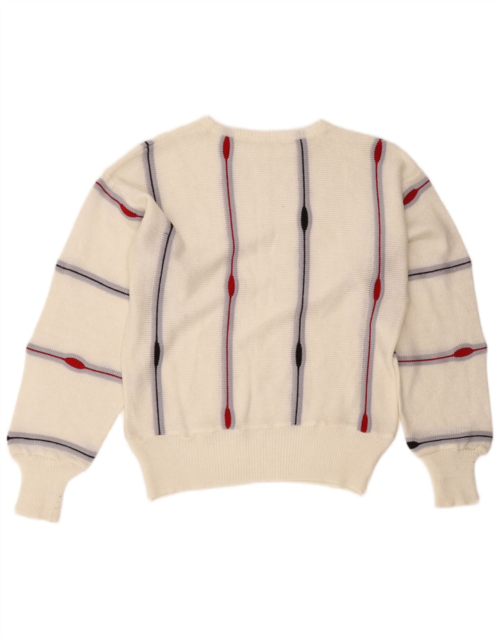 Vintage Dame Boat Neck Jumper Sweater UK 14 Medium Hvid Stribet