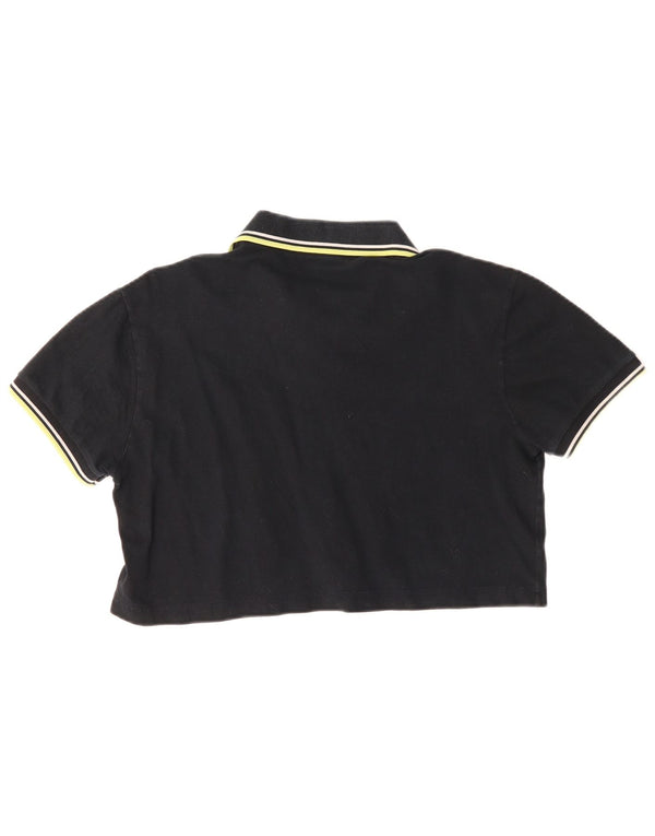 Fred Perry Womens Crop Polo Shirt UK 14 Medium Black Bomuld