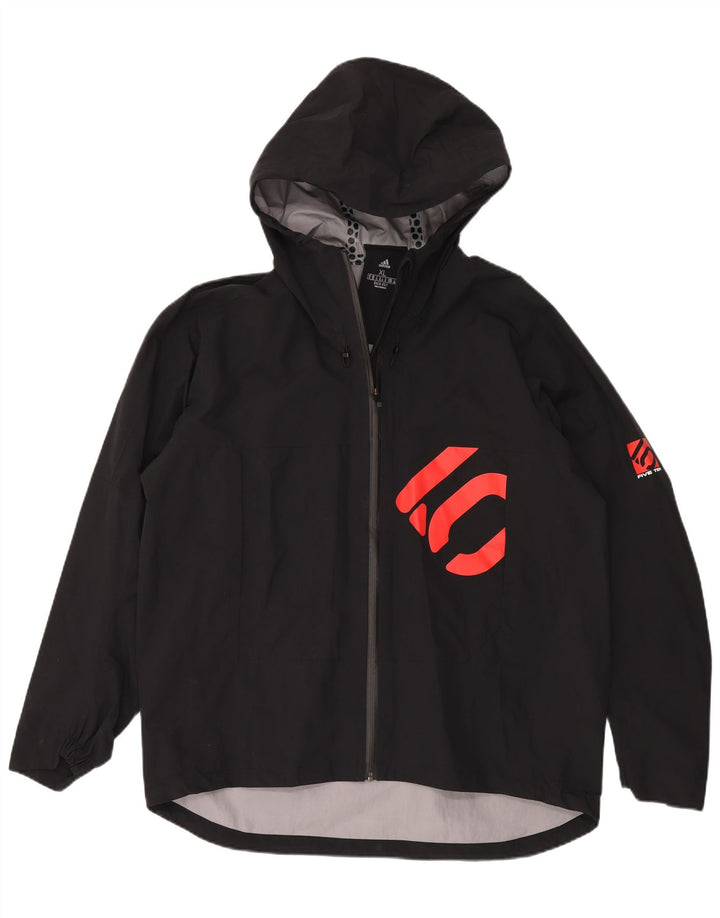 ADIDAS Grafisk regnjakke med hætte til mænd UK 42 XL Sort polyamid