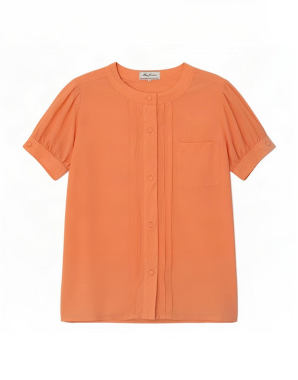 Vintage Dame Kortærmet Skjorte Bluse IT 46 Large Orange Silk