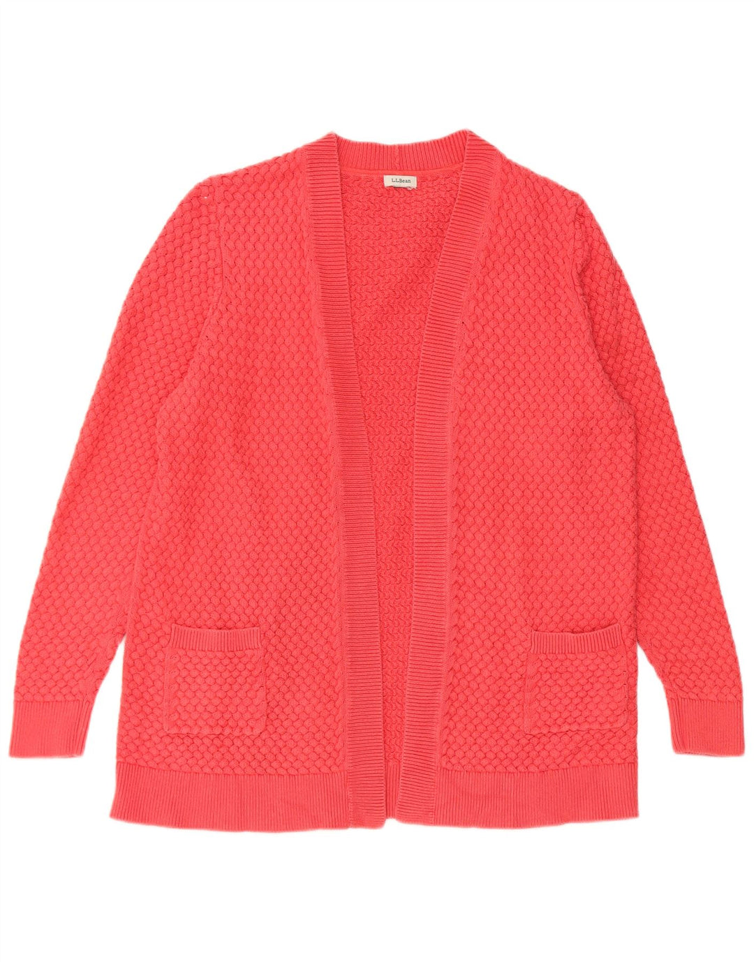 L.L.Bean Womens Open Cardigan Sweater UK 16 Large Red Bomuld