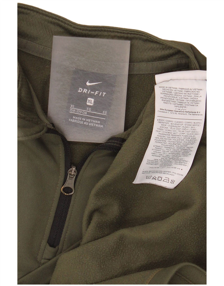 Nike Boys Pullover med lynlås-hals træningsdragt Top 13-14 år XL Khaki Colourblock