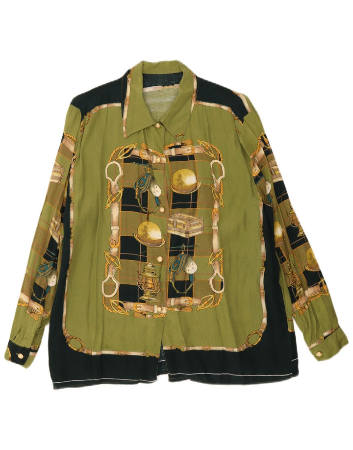 Vintage kvinders abstrakt mønster skjorte UK 18 XL Grøn