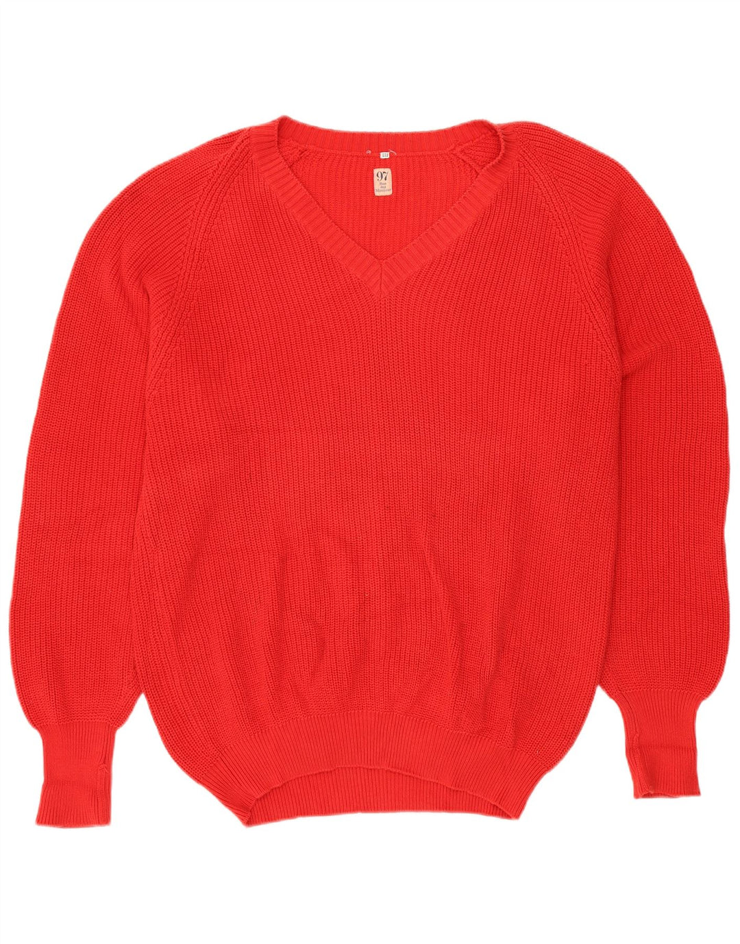 VINTAGE Herre V-hals sweater Stor rød bomuld