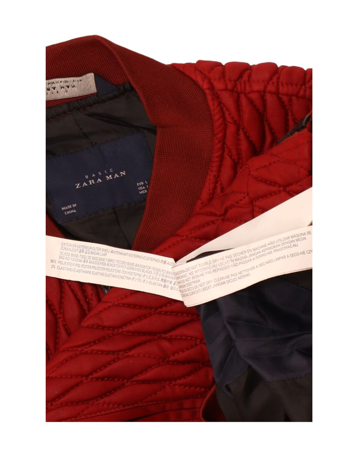 Zara Herre Quiltet Bomber Jacket UK 40 Large Rød Polyester