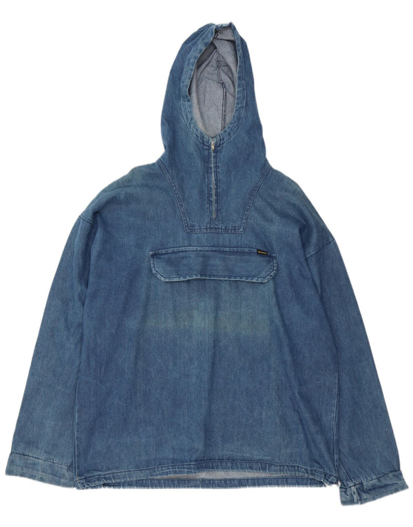 Vintage Mens Hooded Pullover Denim Jacket UK 42 XL Blue Cotton