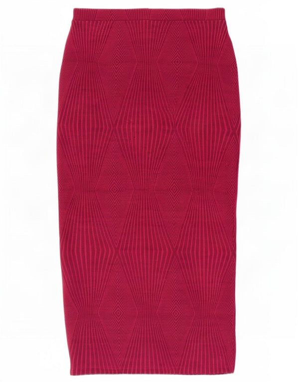 Zara Dame Højtalje Midi Pencil Skirt Medium W26 Burgundy Argyle/Diamond