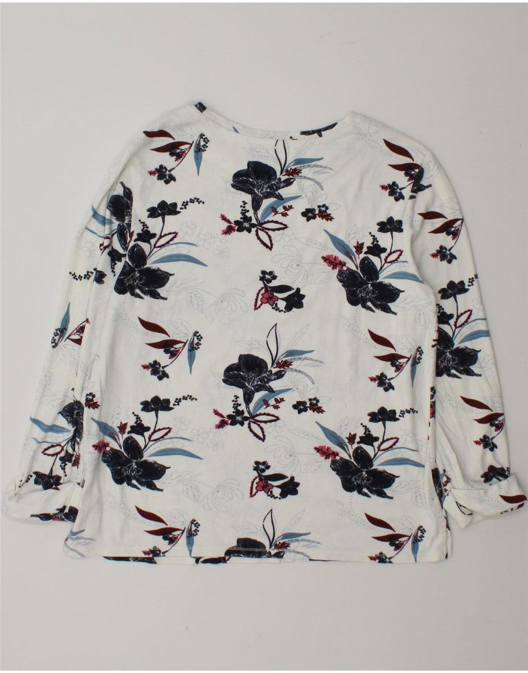 Marks & Spencer Dametop Langærmet UK 12 Medium White Floral Viscose