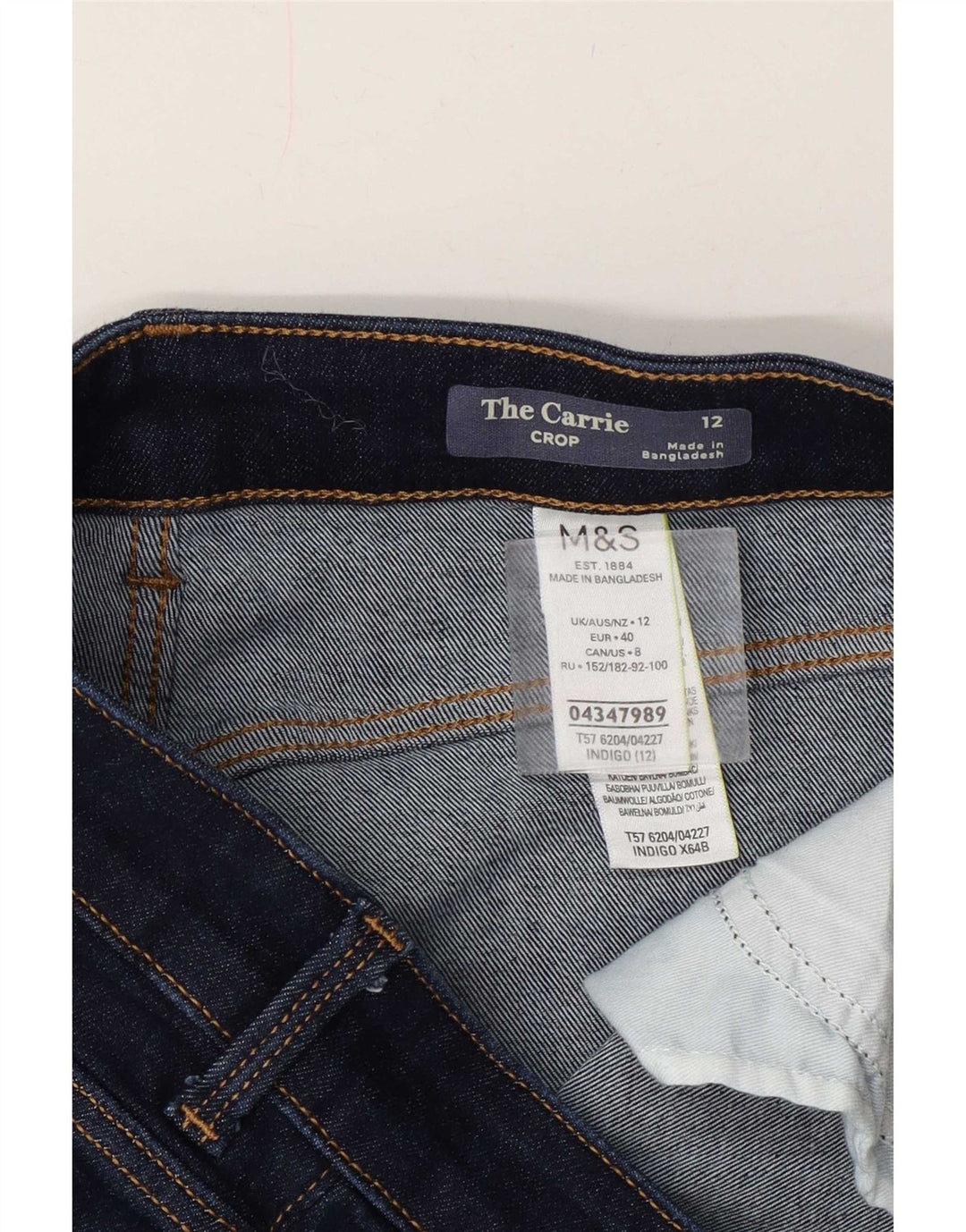 Marks & Spencer Womens Cropped Jeans UK 12 Medium W28 L21 Navy Blue