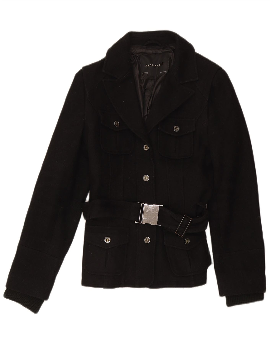 Zara Womens Utility Jacket UK 10 Small Black Polyester
